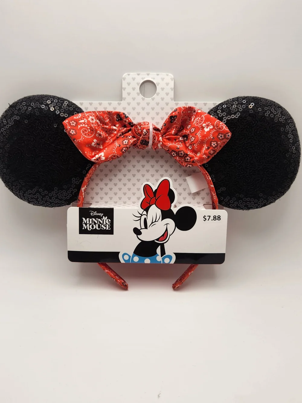 Disney Minnie Mouse Black Sequin Ears Headband with Red Bandana Bow